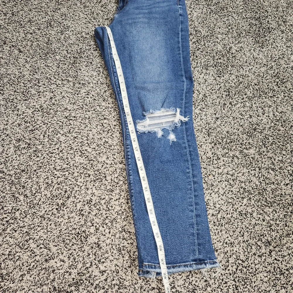 American Eagle Mom Jeans Hi Rise Destruction Darkwash Stretch Women's 6 Reg,90's